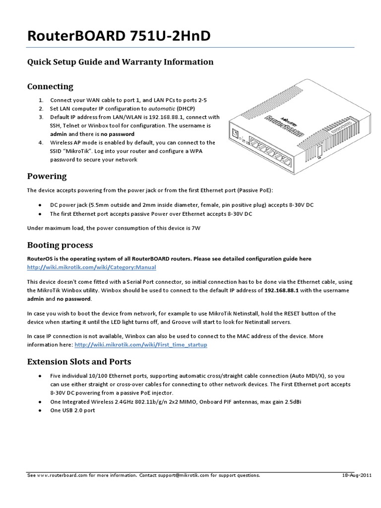 Routerboard 751U-2Hnd: Quick Setup Guide and Warranty Information ...