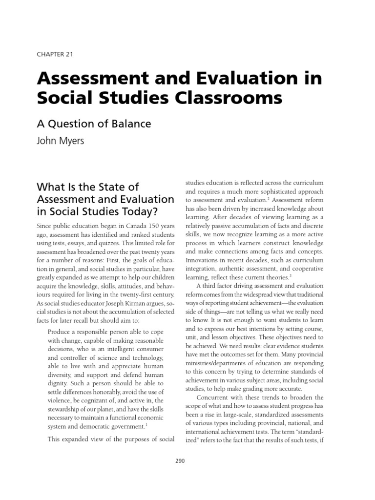 Assessment and Evaluation in Social Studies Classrooms PDF Educational Assessment Multiple