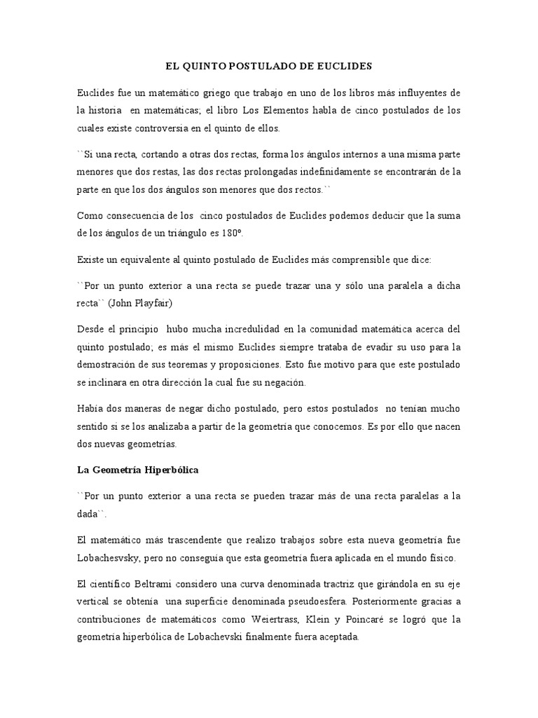 El Quinto Postulado de Euclides | PDF | Ciencia y matemáticas