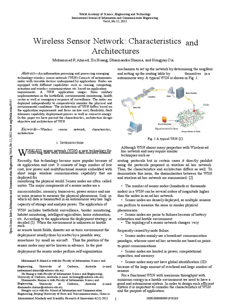 Wireless Sensor Network: Characteristics Architectures and | PDF ...