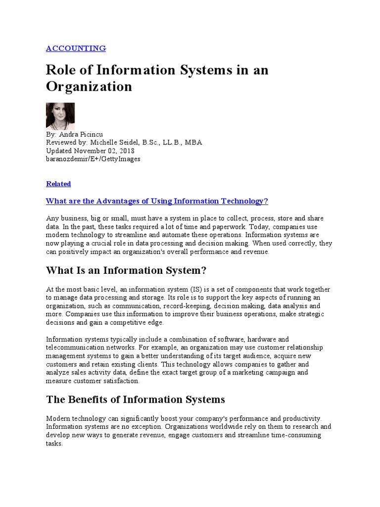 Role of Information Systems in An Organization | PDF