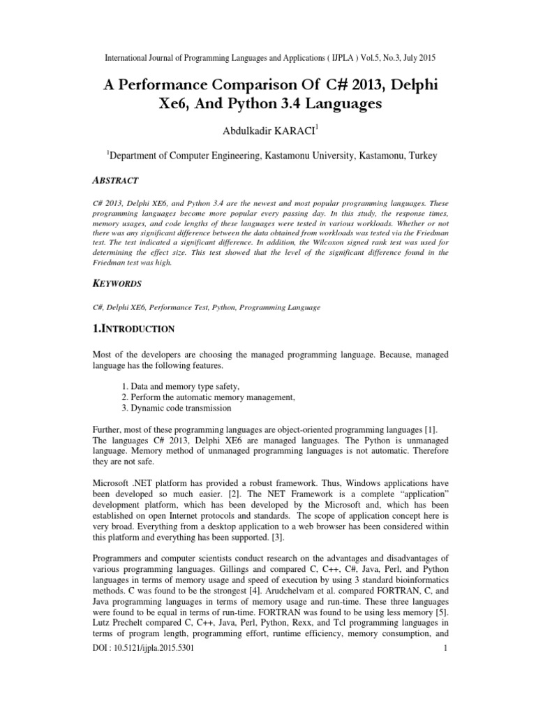 A Performance Comparison of C 2013 Delph PDF | PDF | C Sharp ...