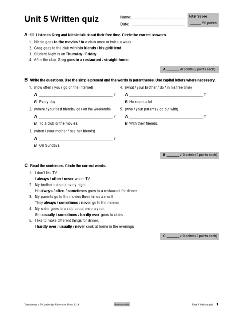 Unit 5 Written Quiz /50 Points PDF
