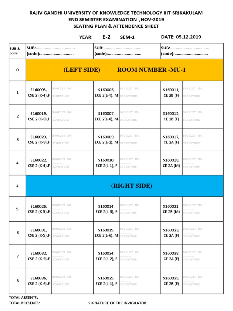 E-2 Semester 1 Exam Seating Plan | PDF