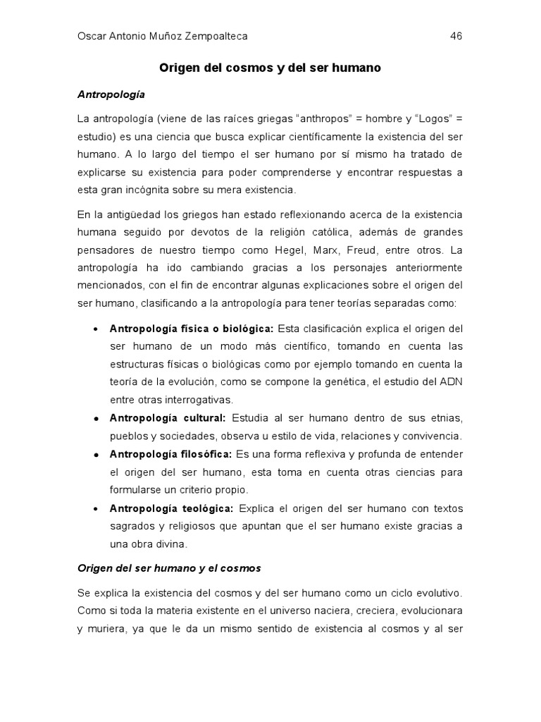 Origen Del Cosmos y Del Ser Humano | PDF