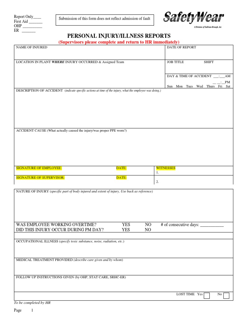 Personal Injury and Illness Report Form | PDF | First Aid | Personal ...