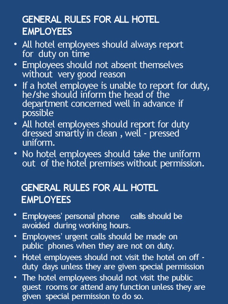 General Rules For Hotel Employees | PDF