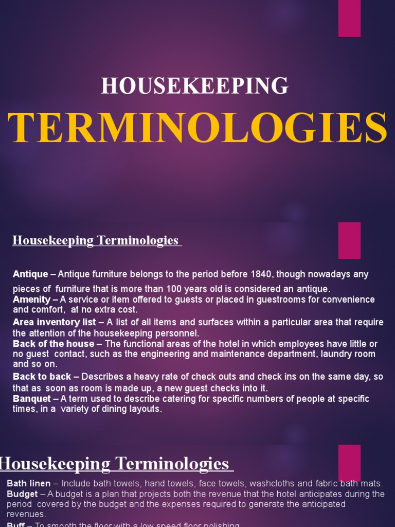 Housekeeping Terminologies PDF Housekeeping Hotel