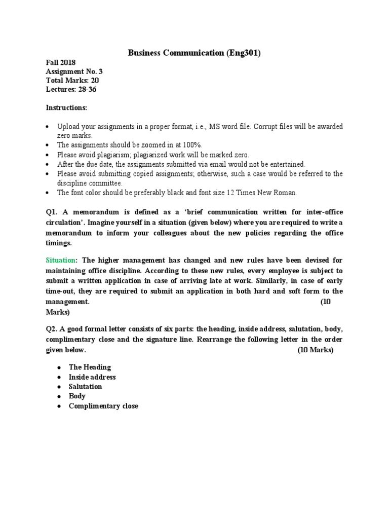 Business Communication (Eng301) : Situation | PDF | Theft | Business