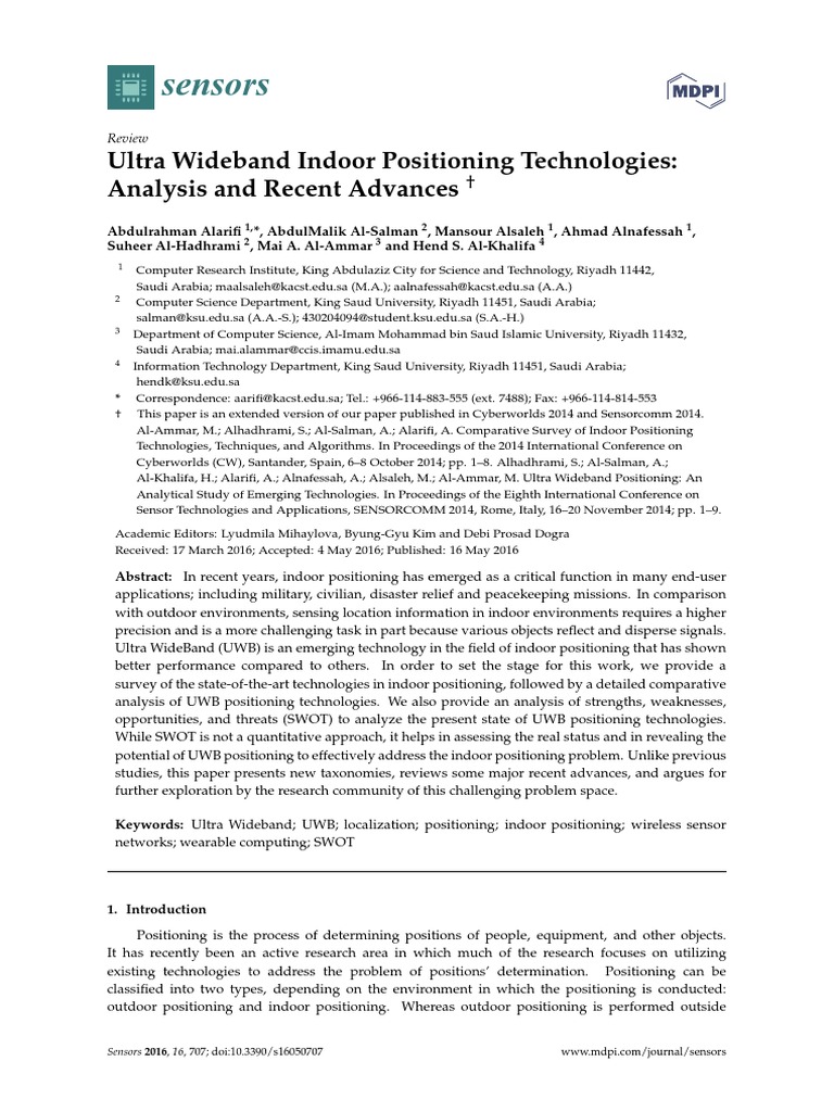 Sensors: Ultra Wideband Indoor Positioning Technologies: Analysis and ...