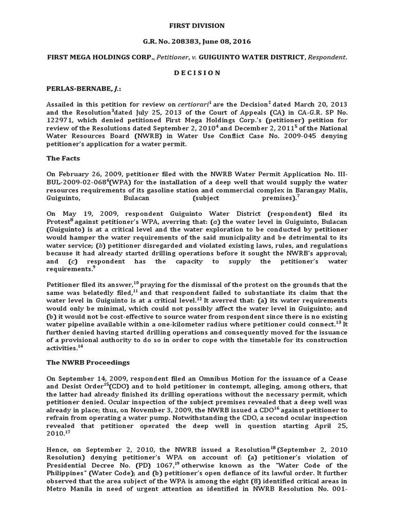 Guiguinto Water Permit Denial Case | PDF | Lawyer | Public Law
