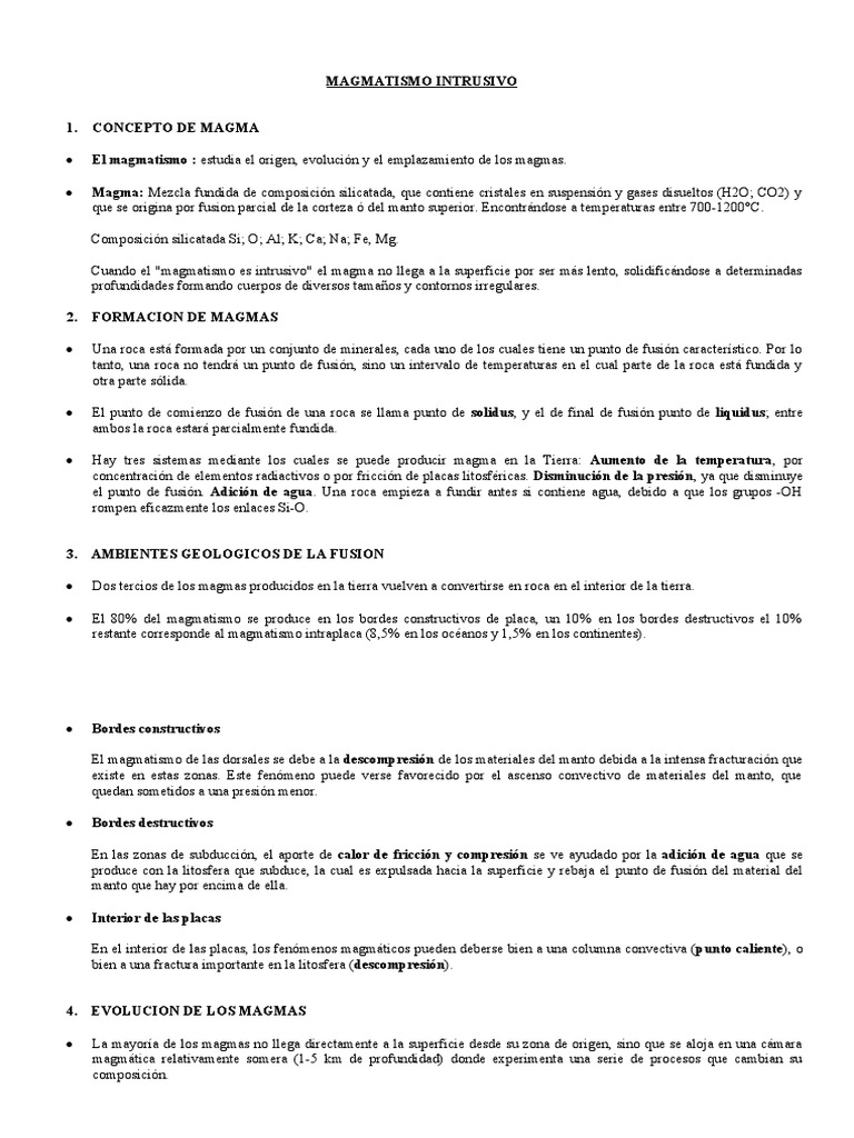 Magmatismo Intrusivo: Formación y Tipos | PDF | Magma | Roca ígnea