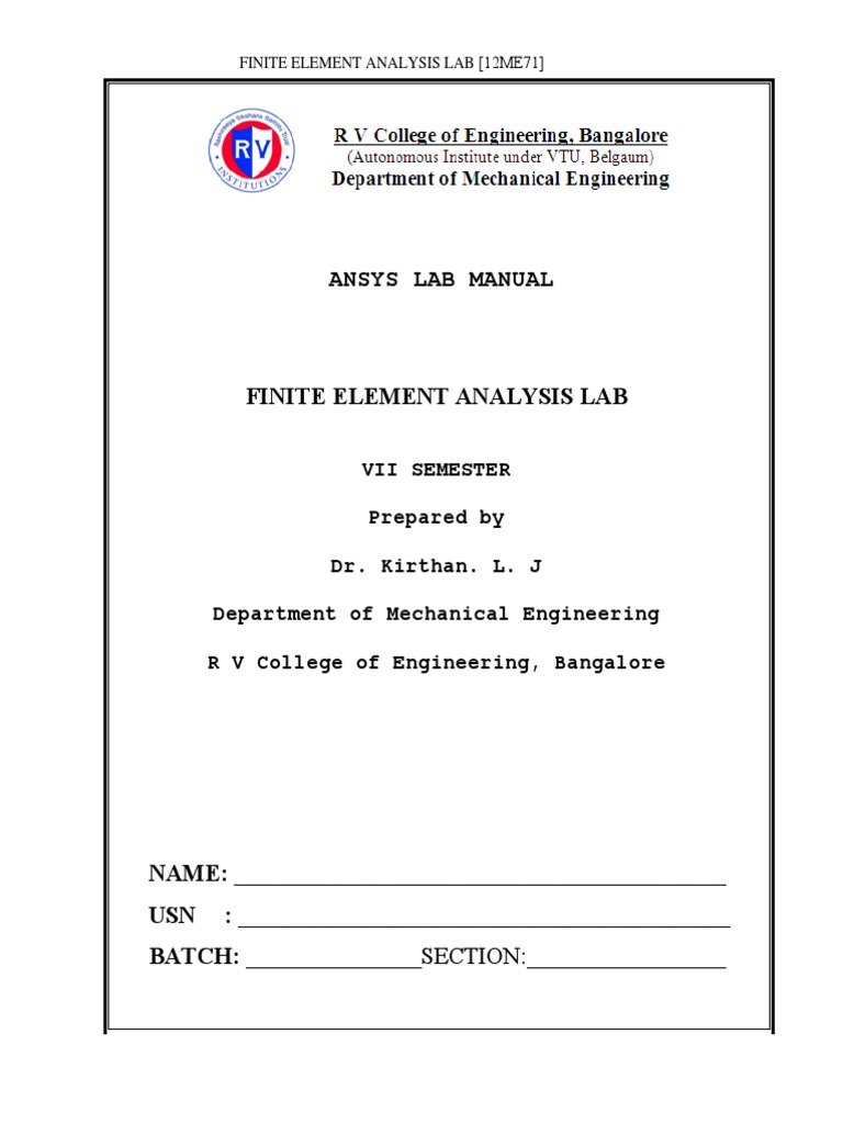 Ansys Lab Manual | PDF | Bending | Young's Modulus