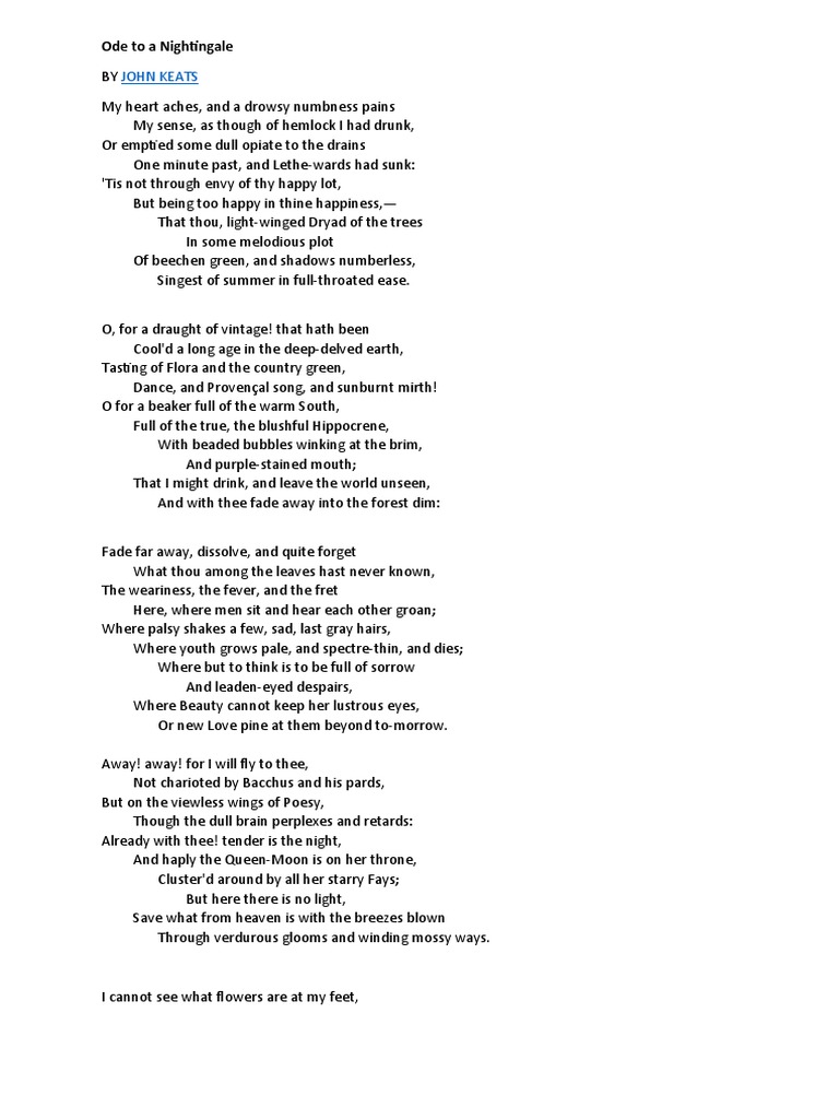 Ode To A Nightingale PDF John Keats Poetry