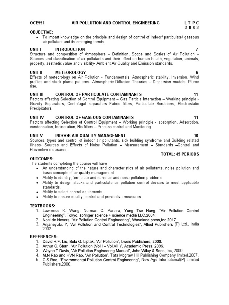 Air Pollution Control Engineering Course | PDF | Air Pollution ...
