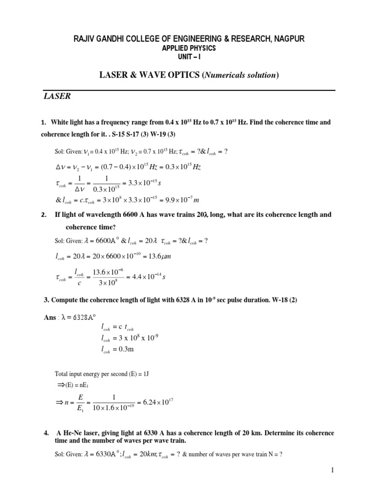 Laser Coherence Length Calculations | PDF | Coherence (Physics) | Laser