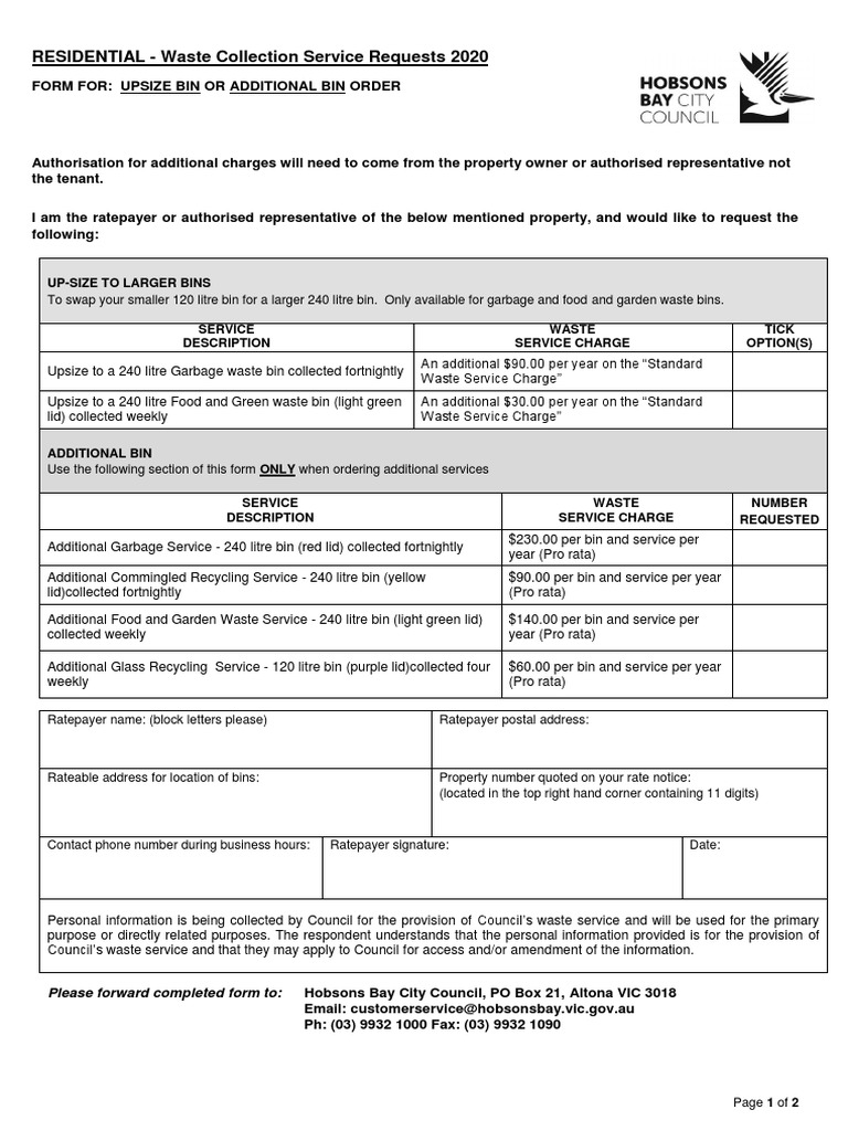 Waste Collection Service Request Form | PDF | Recycling | Waste