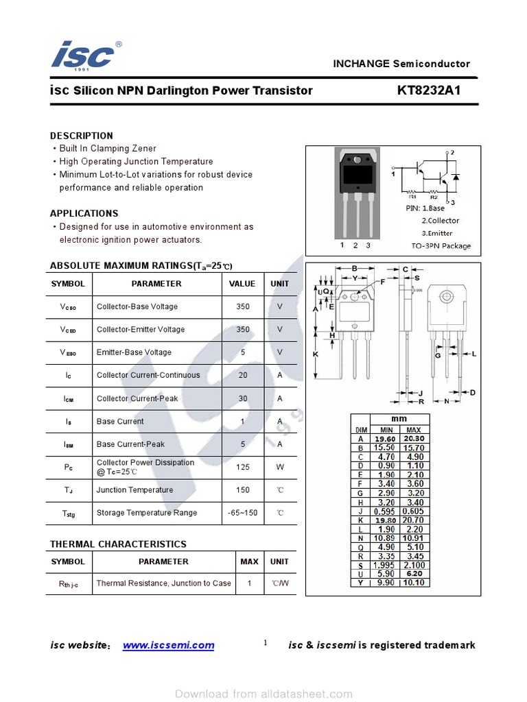 Silicon NPN Darlington Power Transistor Description PDF Bipolar