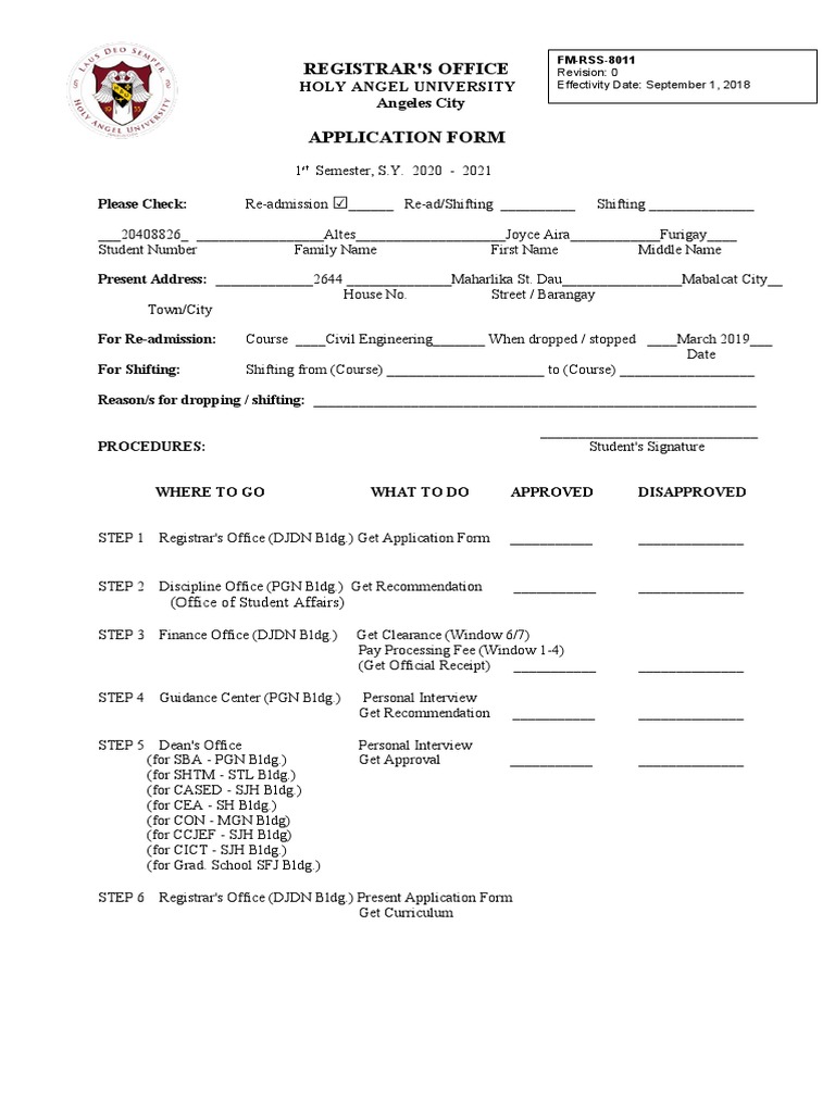 Holy Angel University Shifting Form | PDF | Learning | Behavior ...