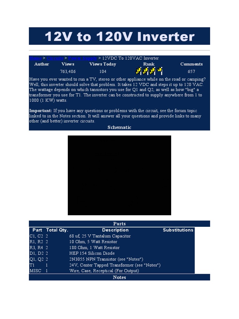 12V To 120V Inverter PDF Power Inverter Power Supply