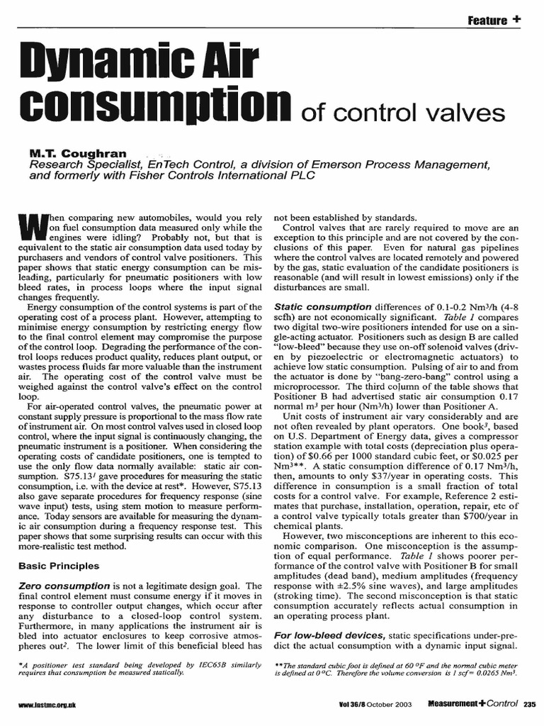 Dynamic Air Consumption of Control Valves PDF Control Theory