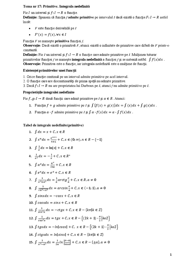 Tema NR 17 - Primitive. Integrala Definita | PDF