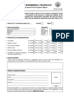 Ned University of Engineering & Technology: Internship Assessment Form/ Progress Report