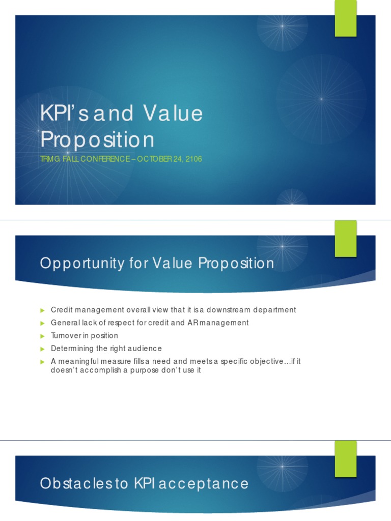 KPIs and Value Proposition TRMG 1 PDF PDF Credit Finance & Money