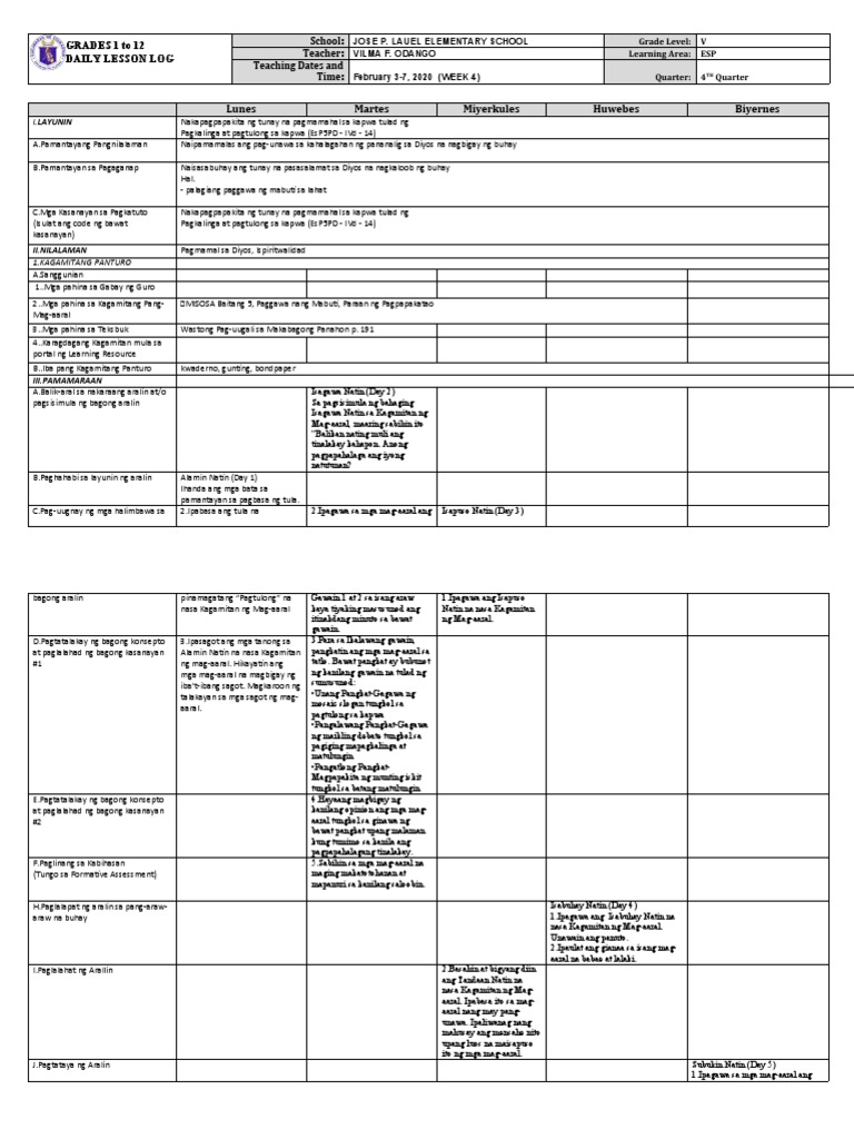 Grade 5 DLL ESP 5 Q4 Week 3 | PDF