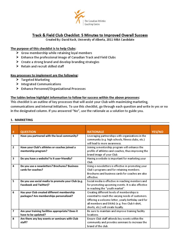 Track & Field Club Checklist: 5 Minutes To Improved Overall Success ...