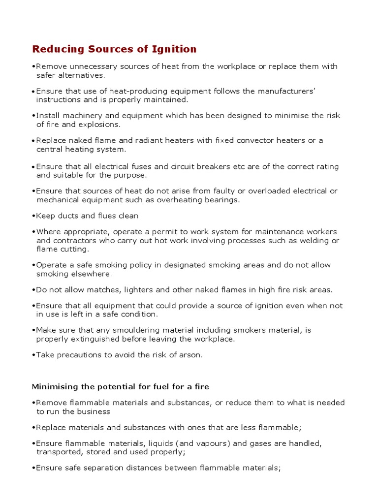 Reducing Sources of Ignition Checklist Download Free PDF Fires