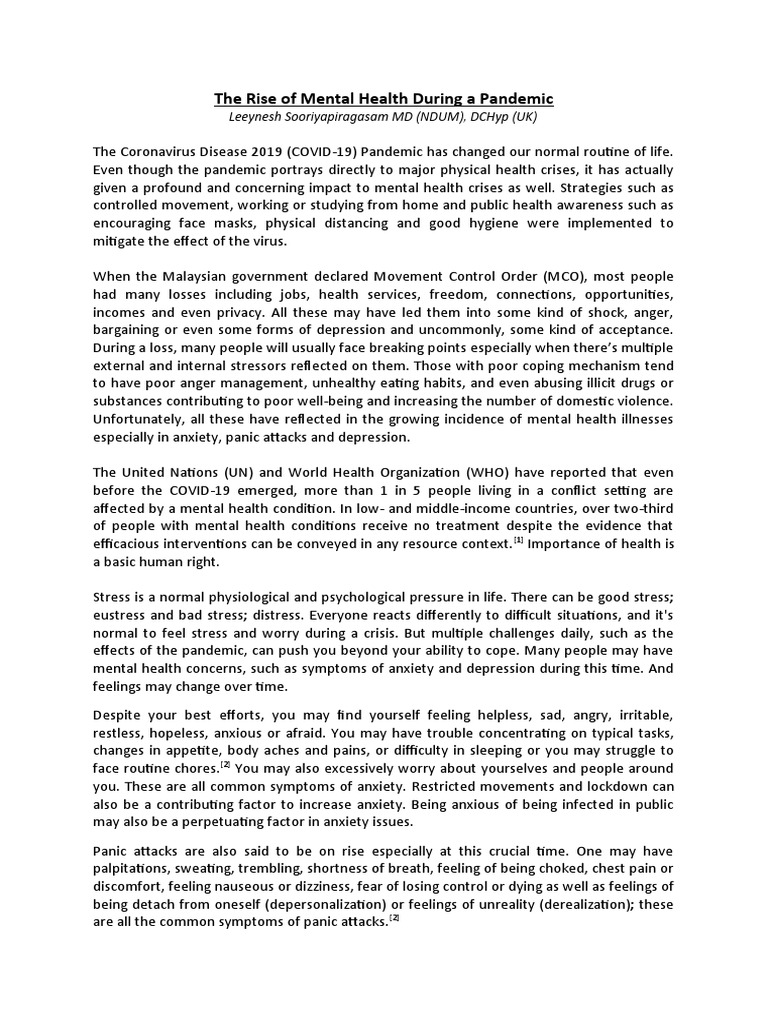 The Rise of Mental Health During A Pandemic | PDF | Mental Health | Anxiety