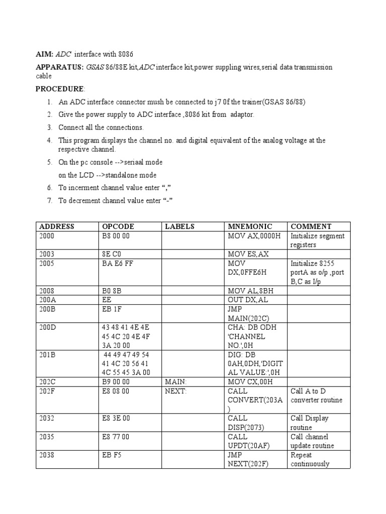 AIM ADC Interface With 8086 APPARATUS GSAS 86/88E Kit, ADC Interface Kit, Power Suppling Wires