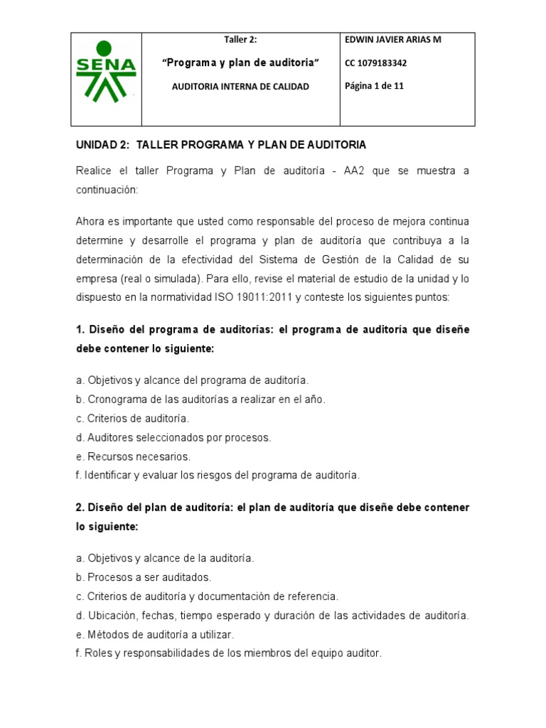 Programa y Plan de Auditoría Interna | PDF | Auditoría | Gestión de la ...