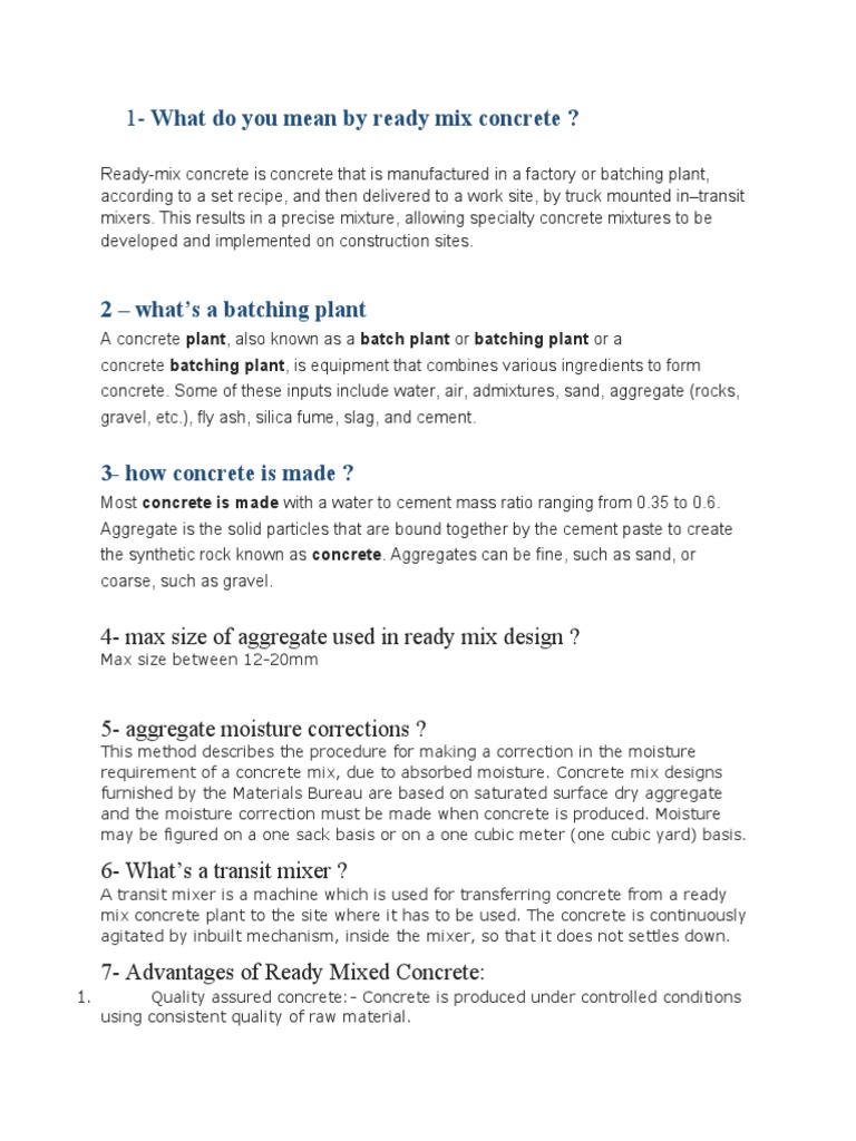 Field Trip Questions PDF Concrete Building Technology