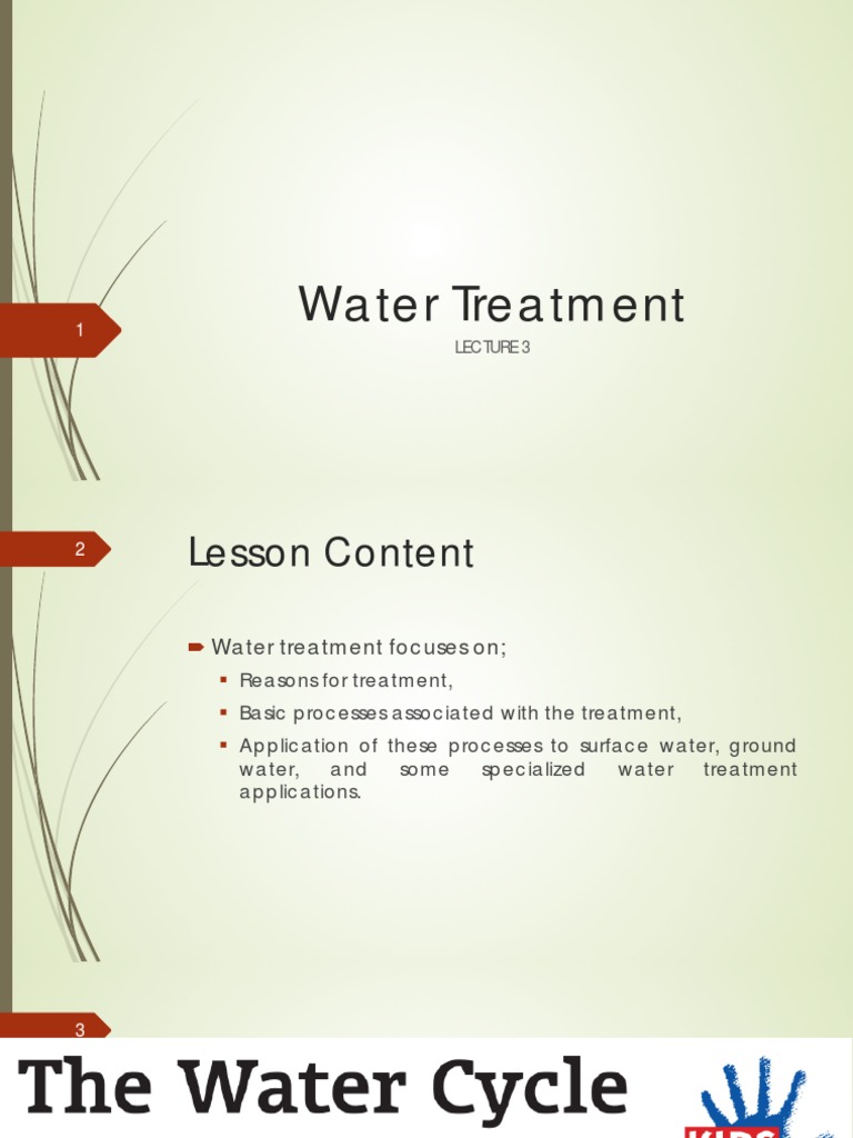 Lecture 3 (Water Treatment) PDF PDF Water Purification Sewage