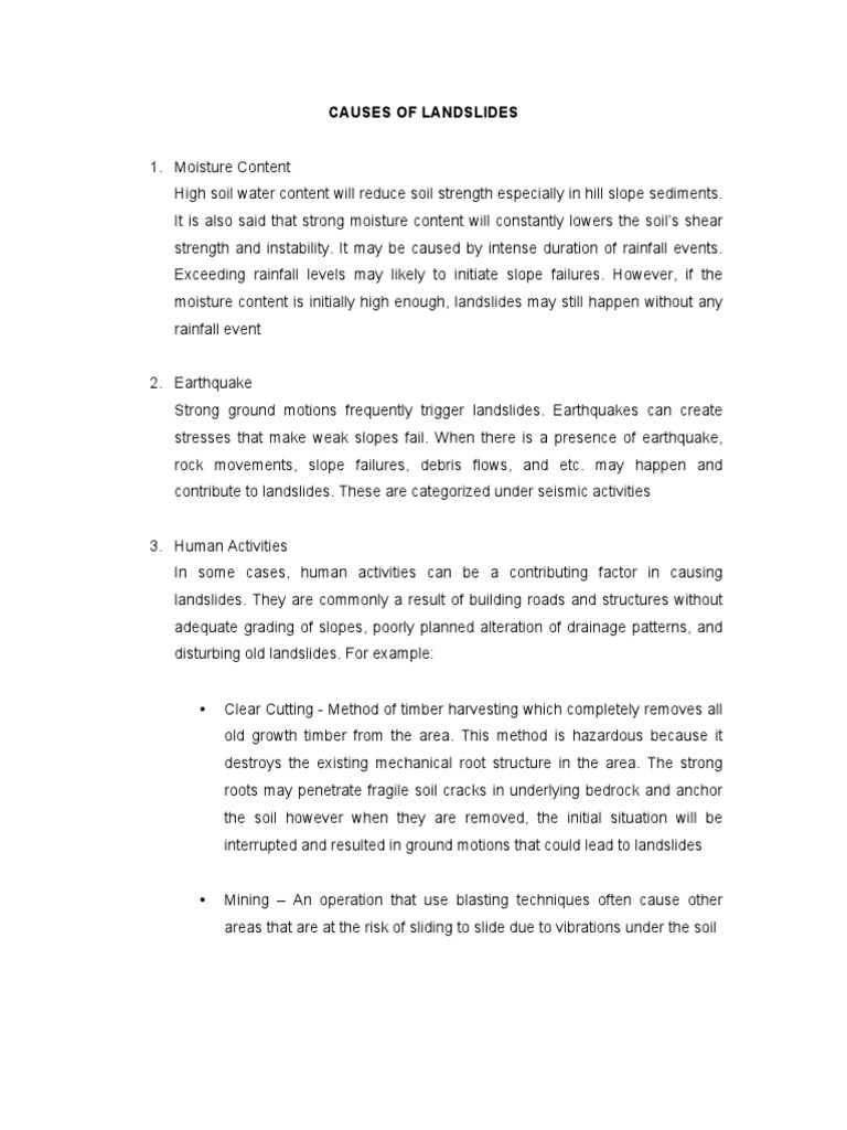 Causes of Landslides Explained | PDF | Landslide | Soil