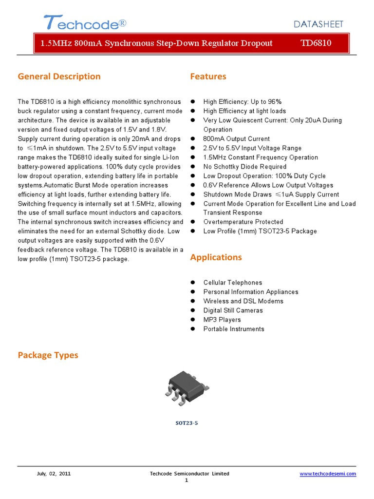 TD6810 800mA Step-Down Regulator | PDF | Inductor | Capacitor