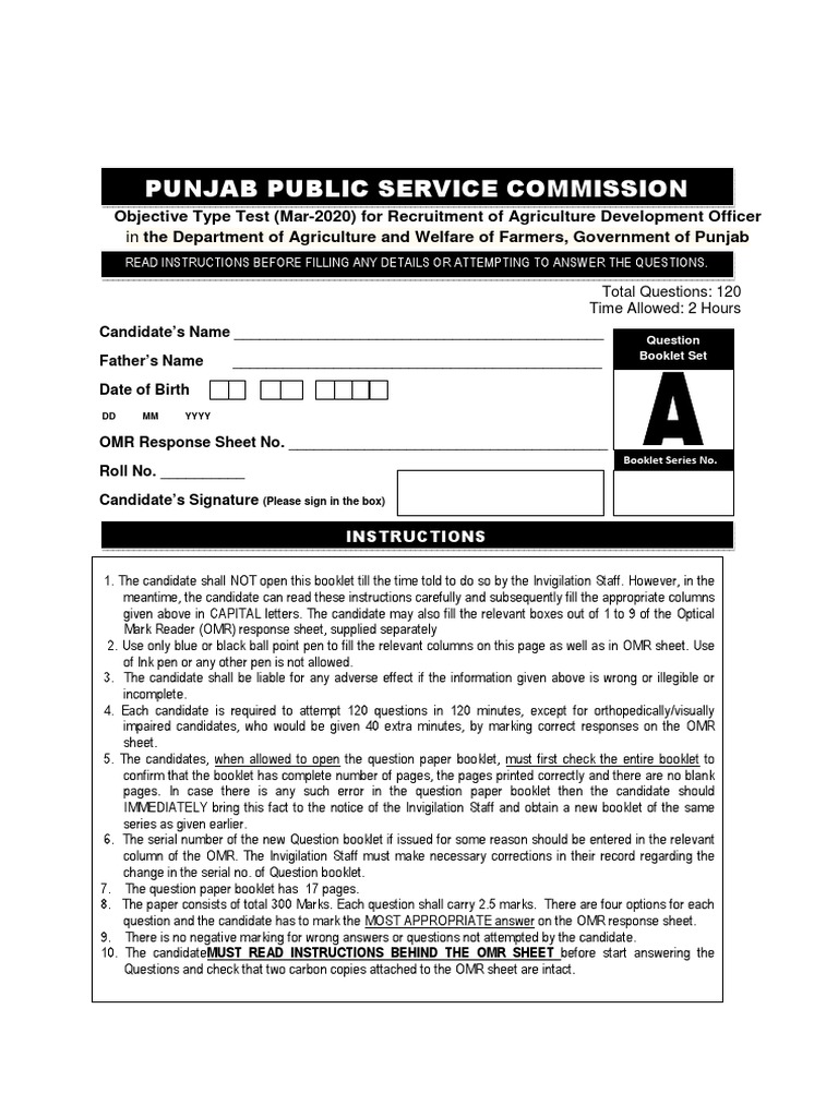 PPSC Prinicipal Question Paper | PDF | Sowing | Wheat