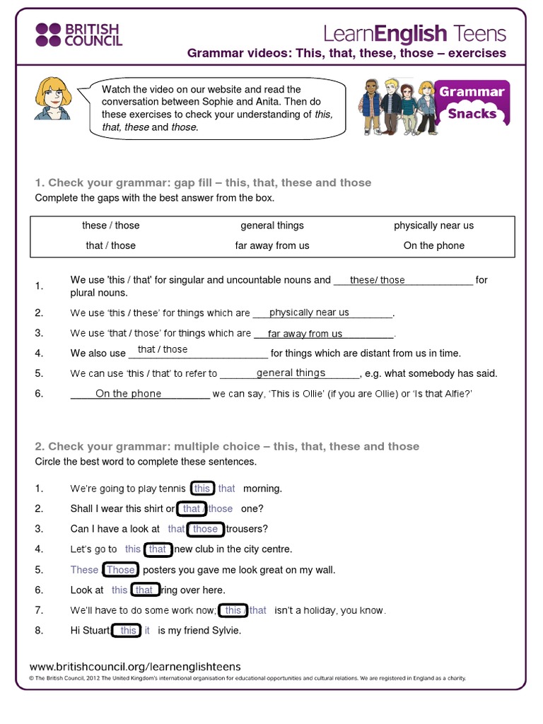 This, That, These, Those Exercises | PDF | Noun | Grammatical Number
