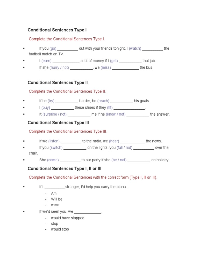 Complete The Conditional Sentences Type I | PDF