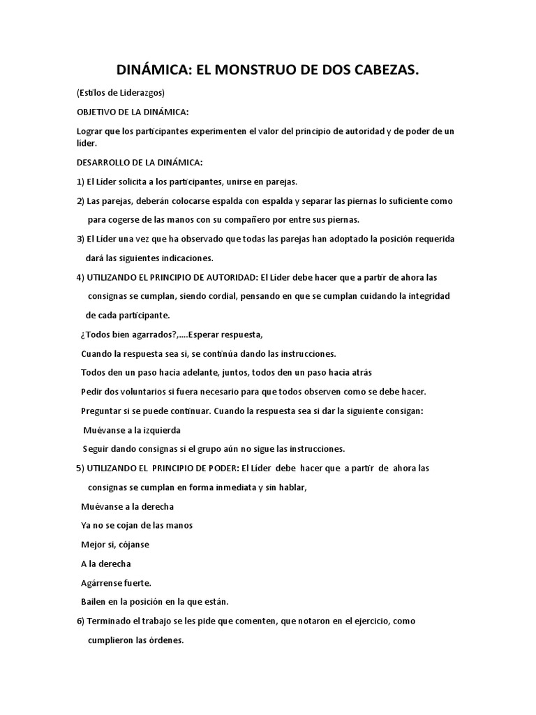 Dinámica El Monstruo de Dos Cabezas PDF Liderazgo Science