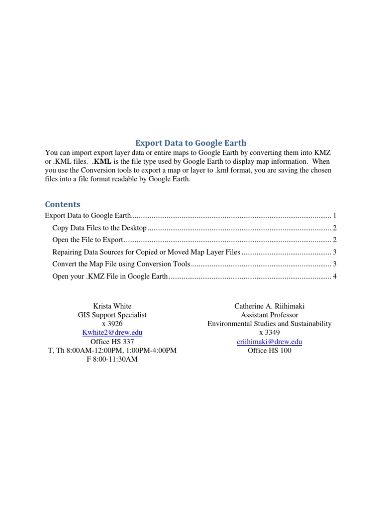 Export Data To Google Earth: Kwhite2@drew - Edu Criihimaki@drew - Edu ...