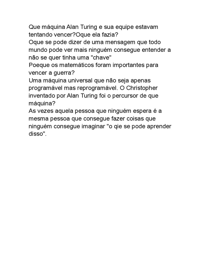 Questionario Filme o Jogo Da Imitação PDF