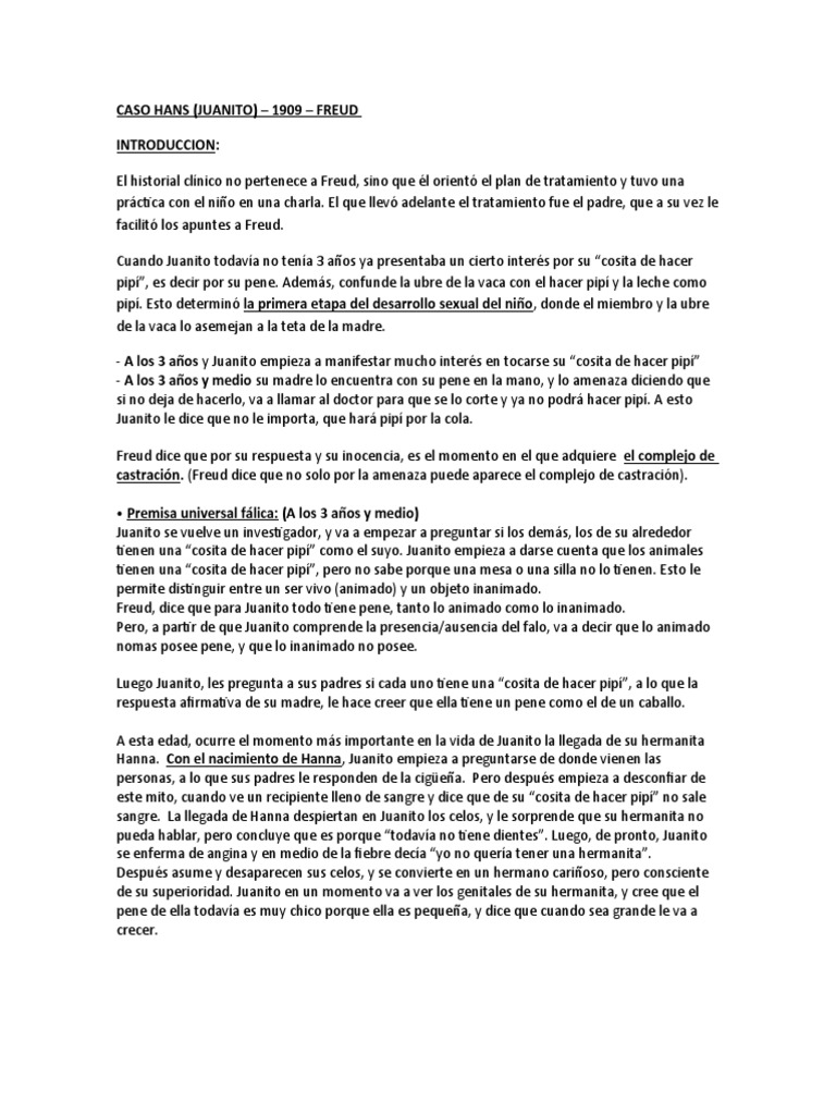 Resumen del Caso Juanito de Freud | PDF | Ciencias sociales | Filosofía