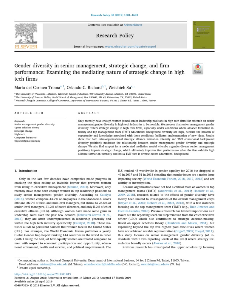 2019-Gender Diversity in Senior Management, Strategic Change, and Firm ...