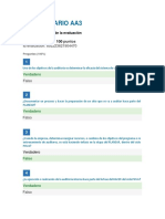 Cuestionario AA3: Evaluación de 100 puntos sobre auditoría