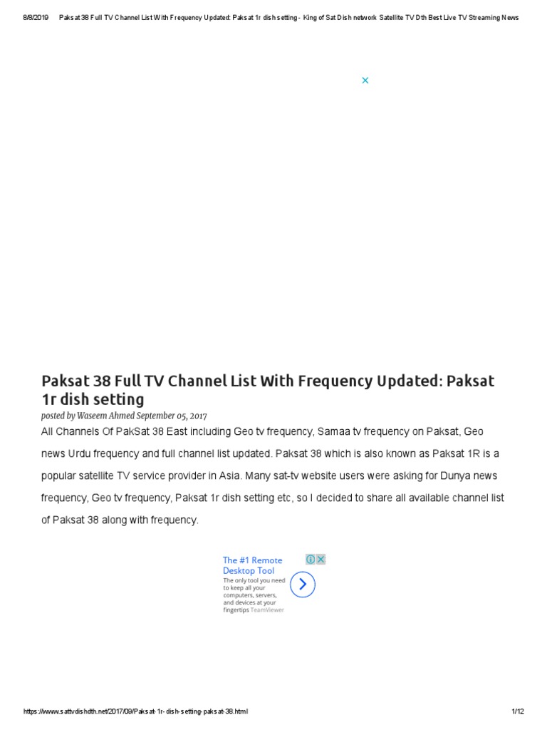 Paksat 38 Full TV Channel List With Frequency Updated Paksat 1r Dish