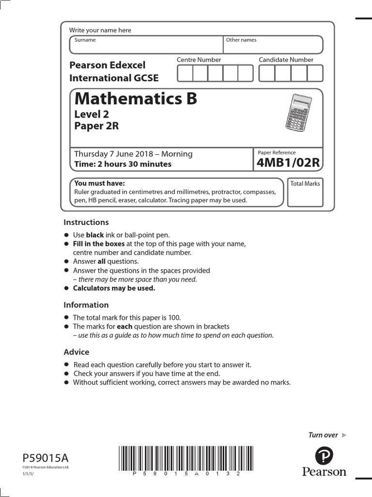 03a IGCSE Maths 4MB1 Paper 2R June 2018 | PDF | Area | Space