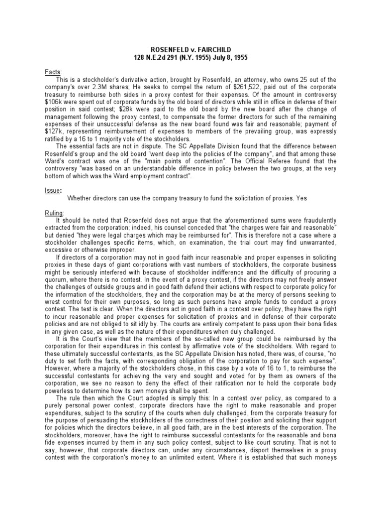ROSENFELD v. FAIRCHILD PDF Good Faith Proxy Voting